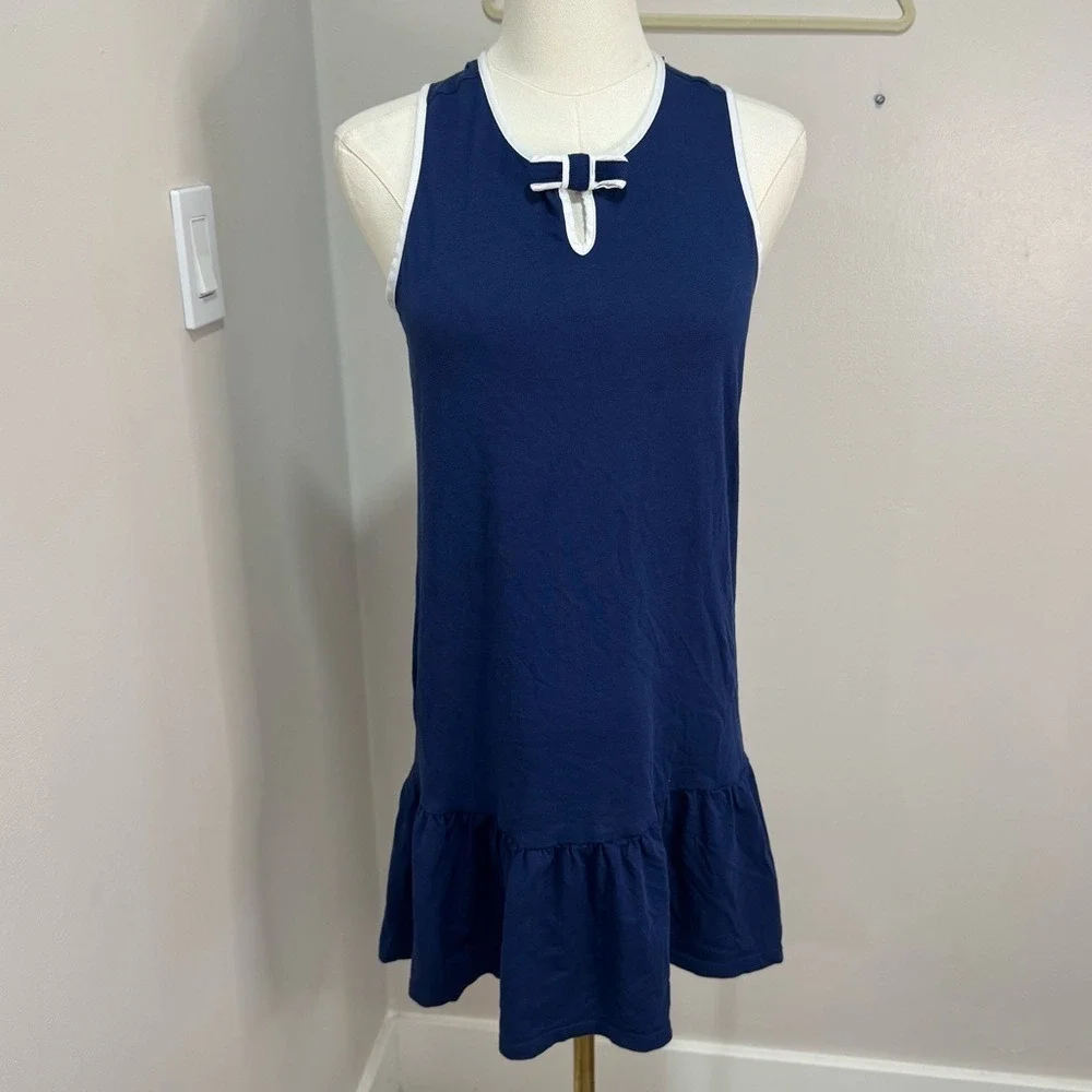 Kate Spade Navy Blue Sleeveless Bow‎ Keyhole Ruffle Hem Shift Dress Small